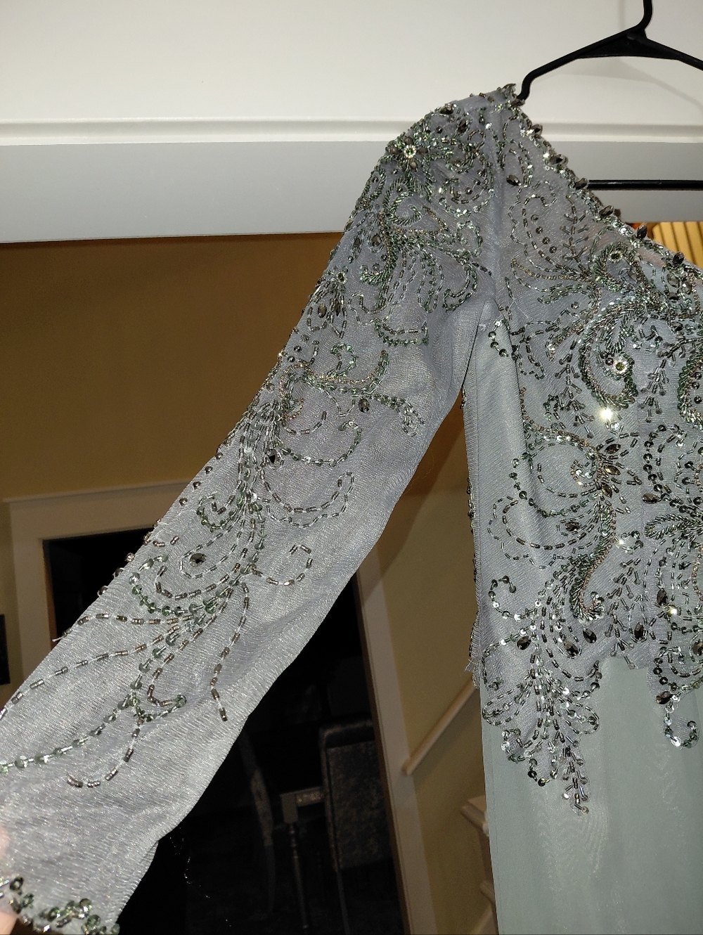 MGNY Madeline Gardner Slate Gray Beaded Illusion Gown - Size 6- Tea Length - Picture 11 of 16